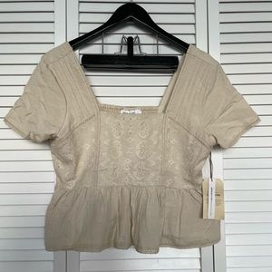Cream Babydoll Top - Size L - Cotton/Linen - New w/ Tags - FREE SHIPPING